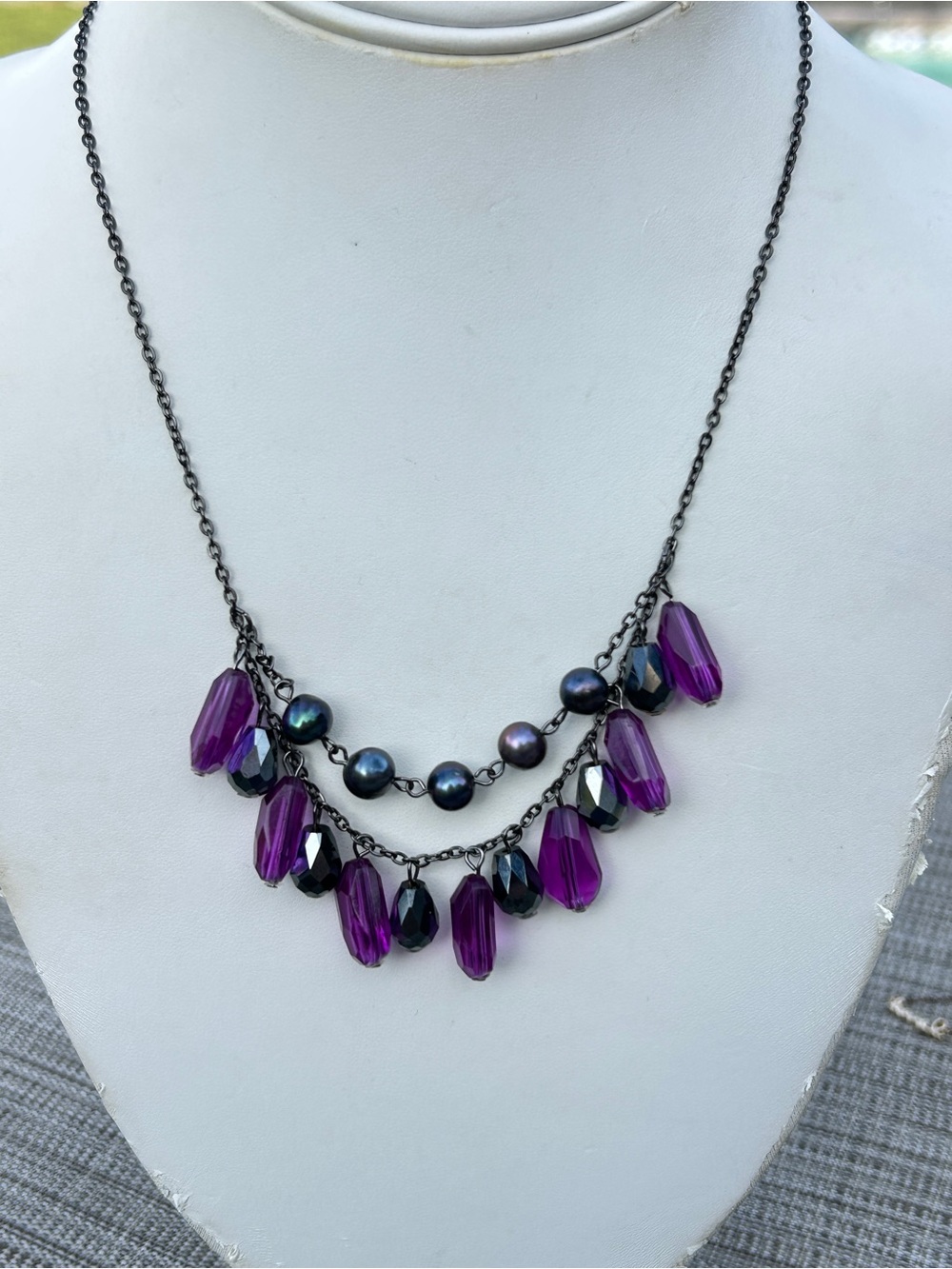 Purple Black Faceted Beaded Layered Statement Necklace